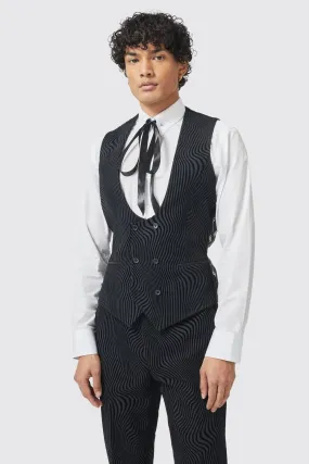 Torrance Skinny Fit Black Flocked Waistcoat - ARCHIVE