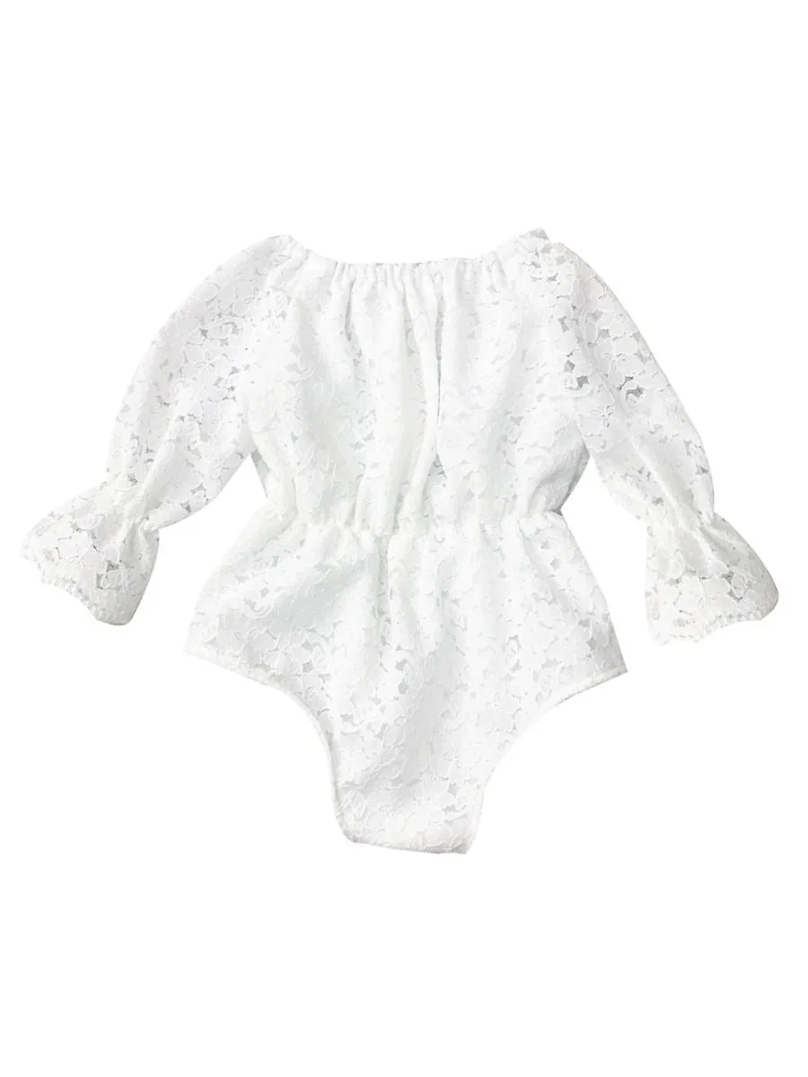 Trendy Baby Girl Flared Sleeve Pierced Flower Bodysuit