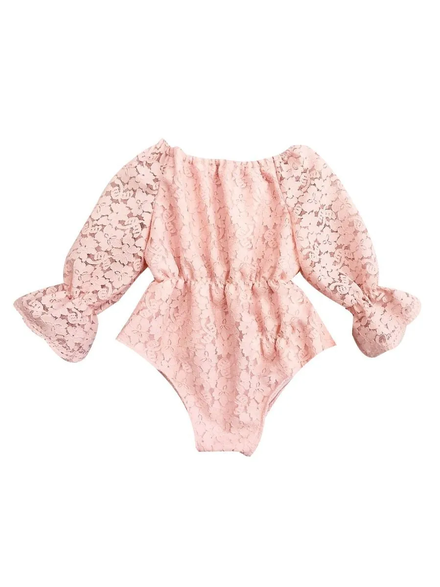 Trendy Baby Girl Flared Sleeve Pierced Flower Bodysuit