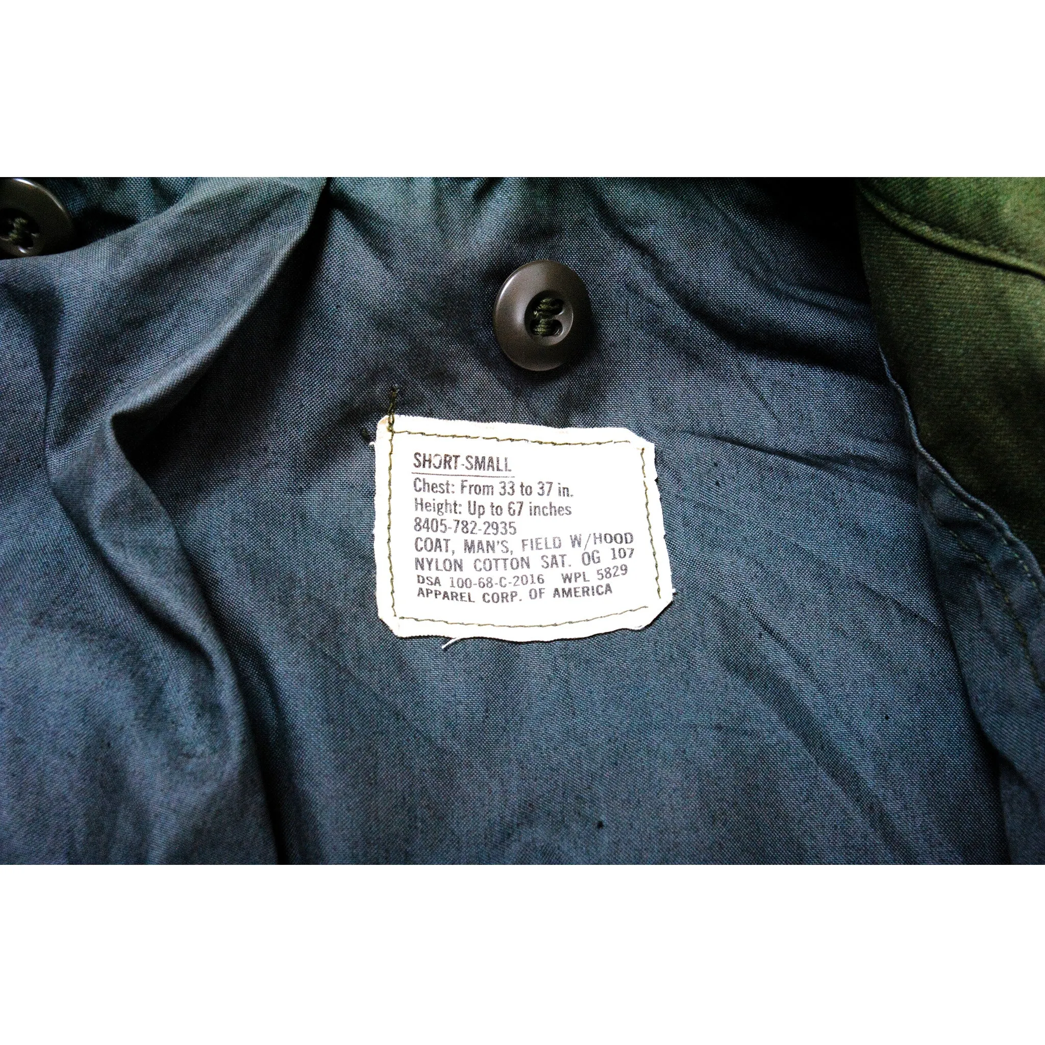 US ARMY M-1965 M65 FIELD JACKET 1968 VIETNAM WAR SIZE SMALL SHORT DEADSTOCK