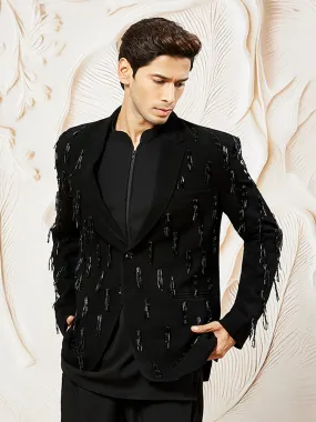 VASTRAMAY Men's Black Jacquard Blazer