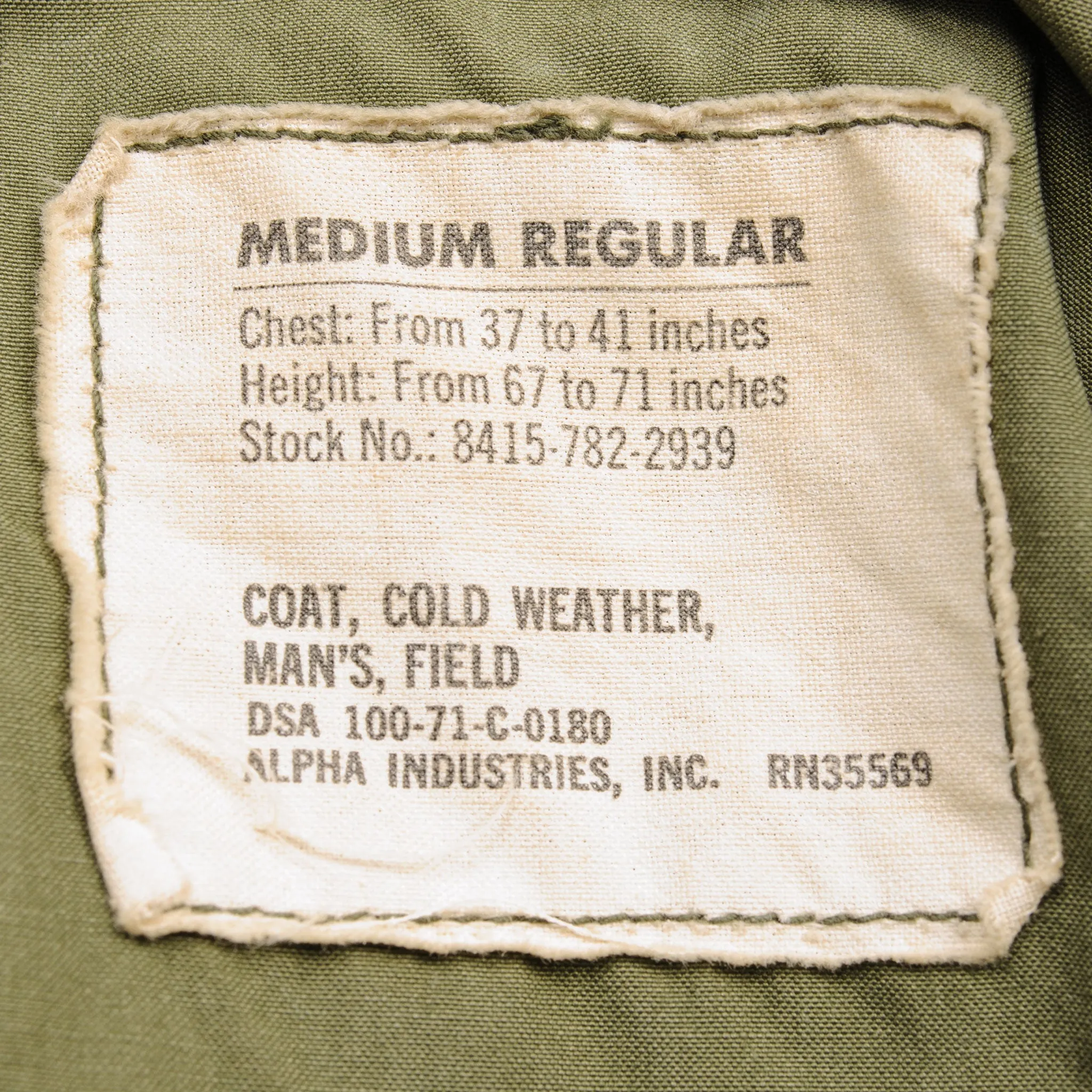 VINTAGE US ARMY M-1965 M65 FIELD JACKET 1971 VIETNAM WAR SIZE MEDIUM REGULAR