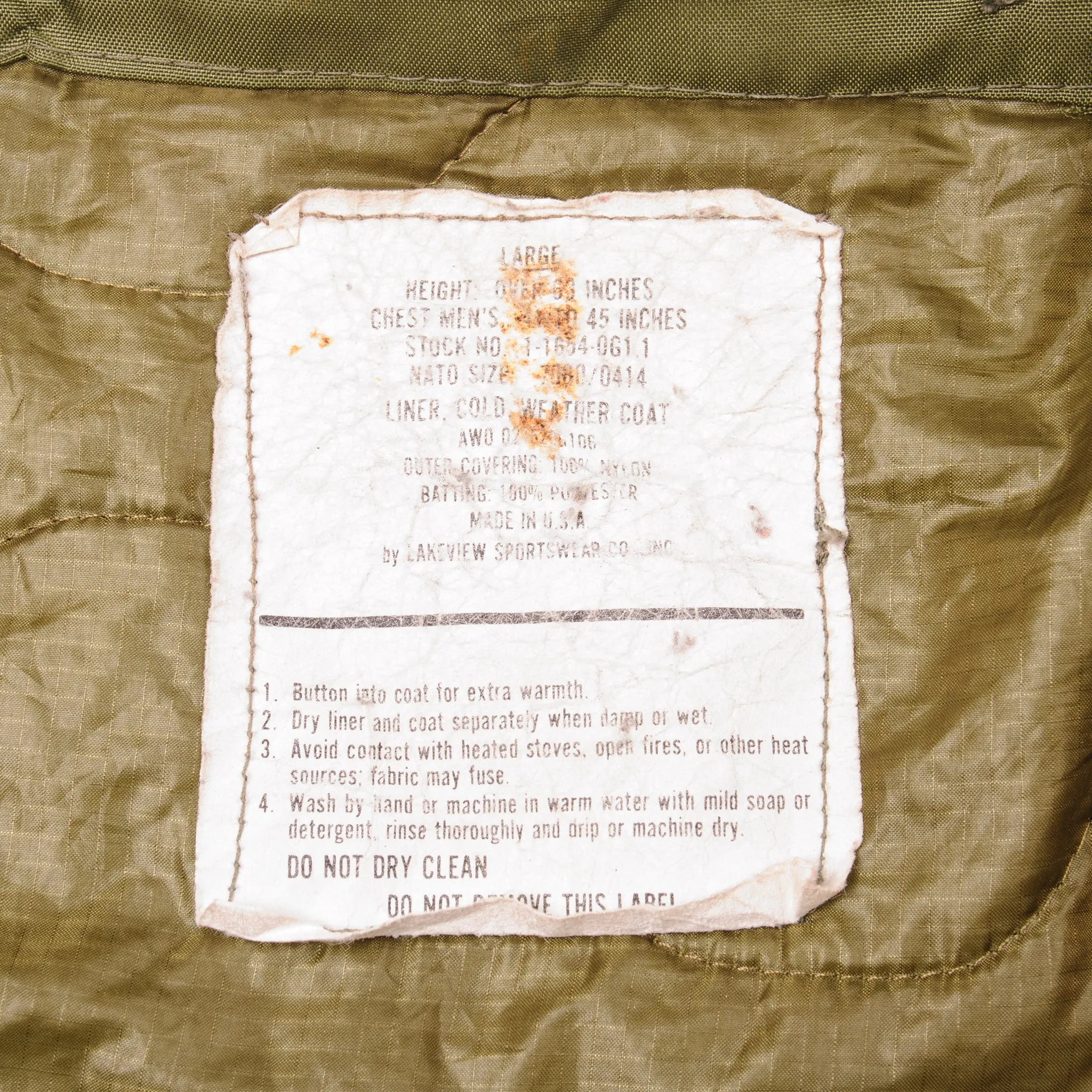 VINTAGE US ARMY M-1965 M65 FIELD JACKET SIZE LARGE REGULAR WITH LINER