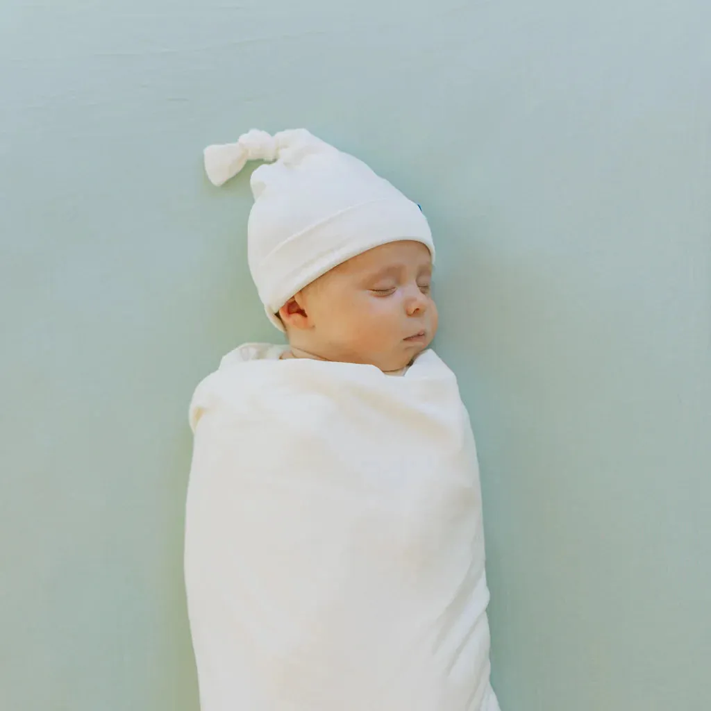 White Stretch Knit Hat & Swaddle Set