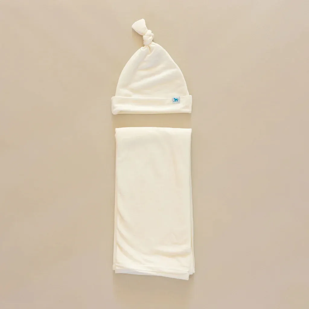 White Stretch Knit Hat & Swaddle Set