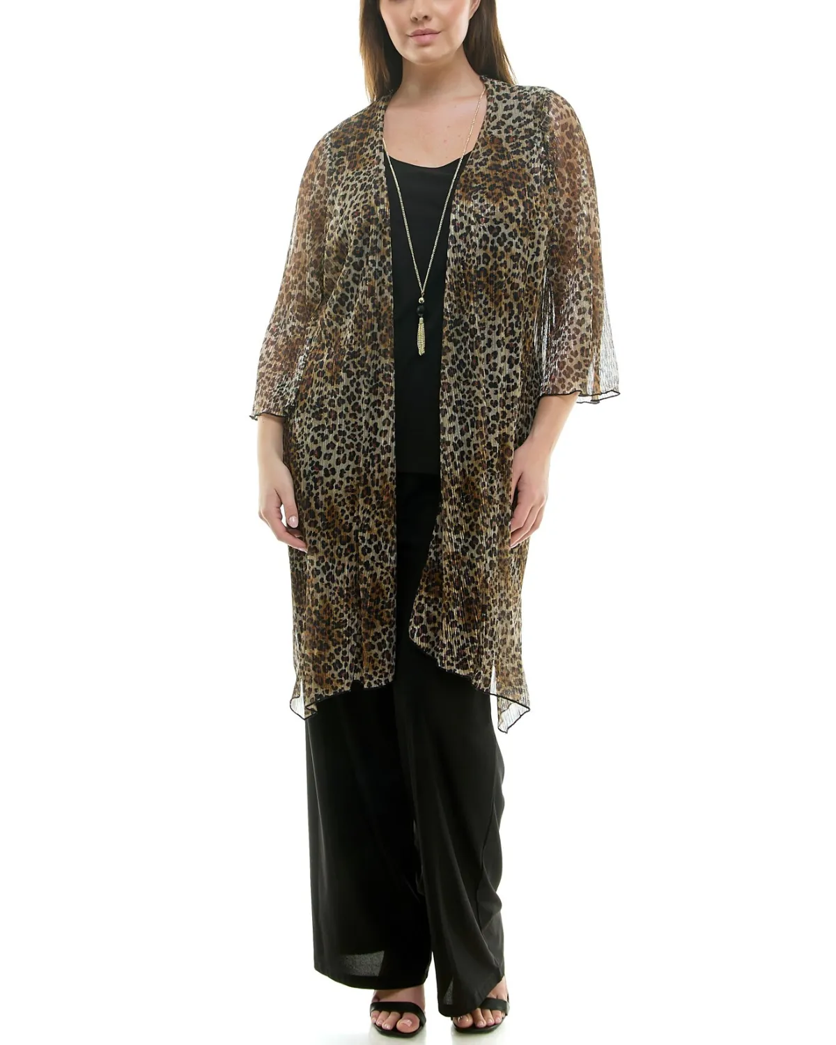 Winslow 3-Piece Cheetah Cardigan Set with Pant and Necklace - G124503a26x