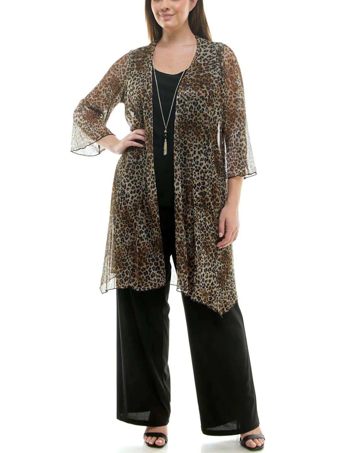 Winslow 3-Piece Cheetah Cardigan Set with Pant and Necklace - G124503a26x