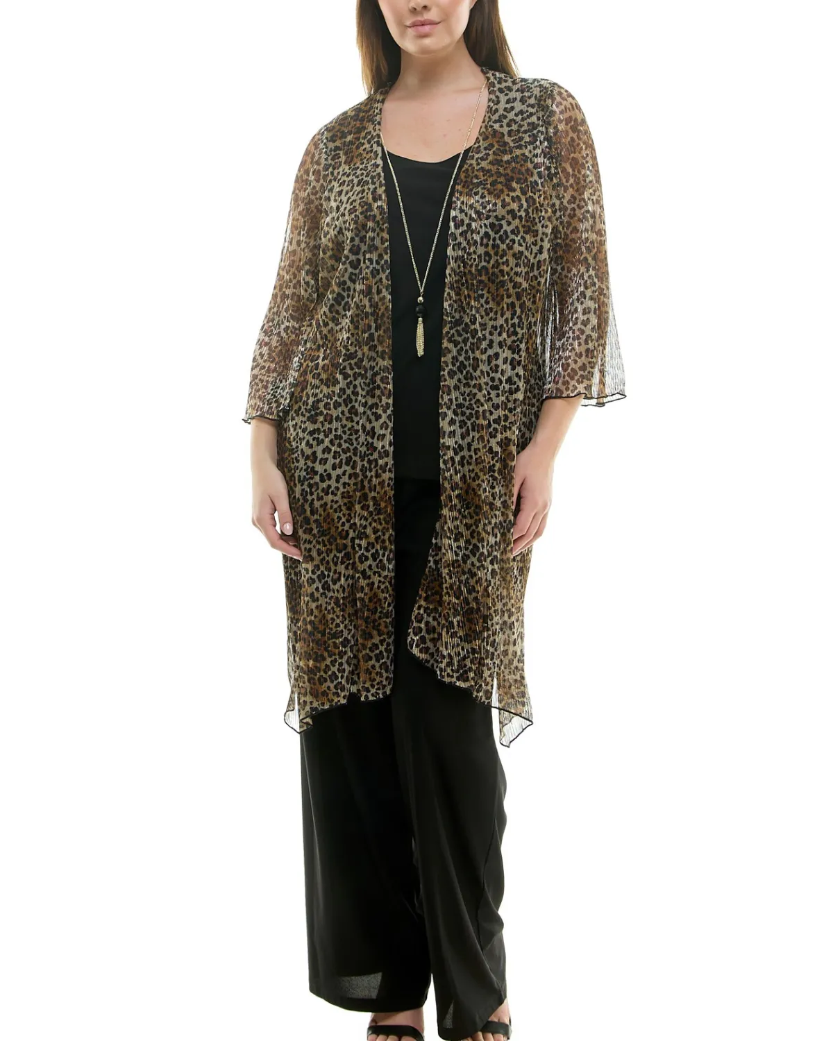 Winslow 3-Piece Cheetah Cardigan Set with Pant and Necklace - G124503a26x