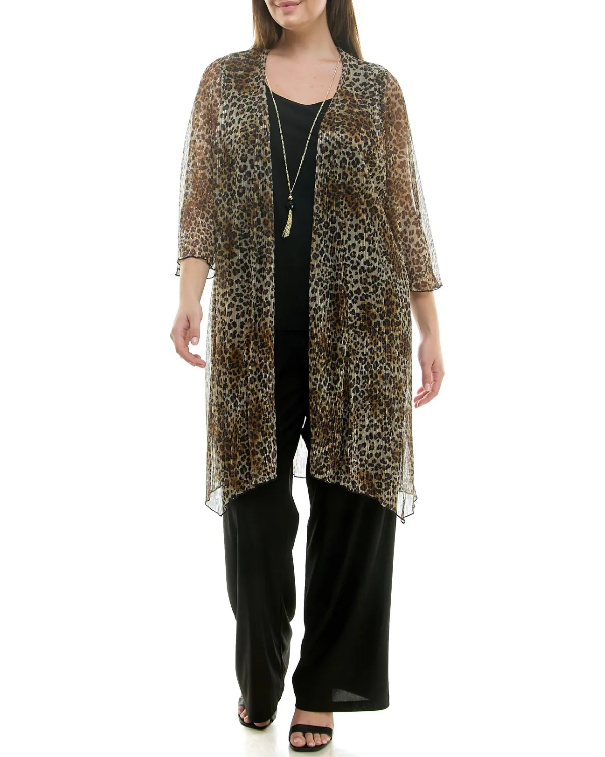 Winslow 3-Piece Cheetah Cardigan Set with Pant and Necklace - G124503a26x