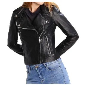 Women Genuine Lambskin Motorcycle Biker Leather Jacket